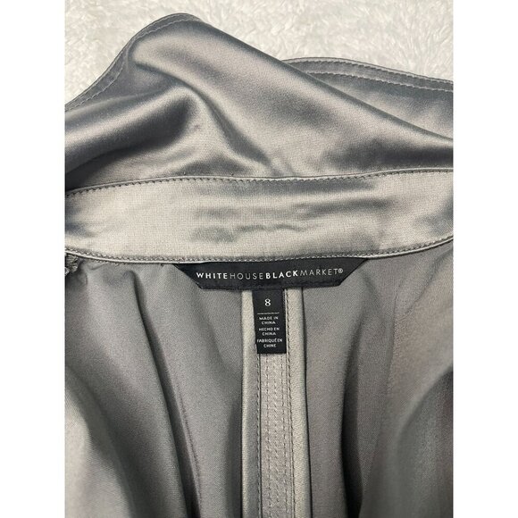 White House Black Market Satin Tie Jacket 8 Gray Silver Roll Tab Sleeves - Picture 5 of 8